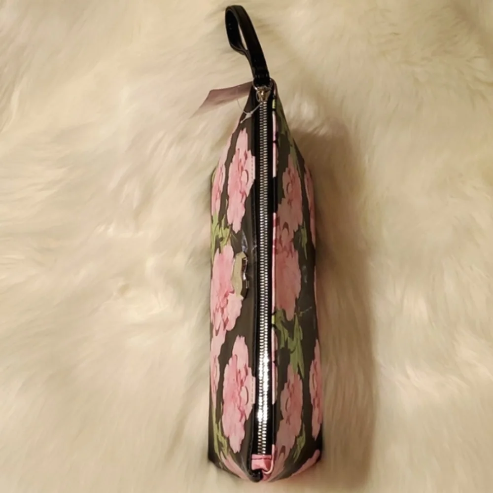 Betsey Johnson Printed Pebble Wristlet Flowers Black and Pink